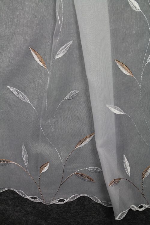 43147 Embroidered woven curtain with leaf motif