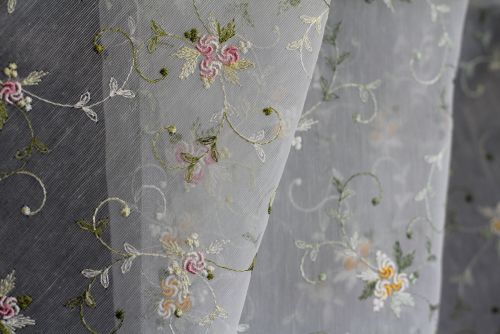 44125 Fine romantic flower embroidery on transparent organza